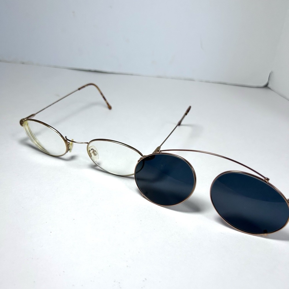 Vintage Tura Milan Round Eyeglass Frames With Clip On Sunglasses N431 Hard Case